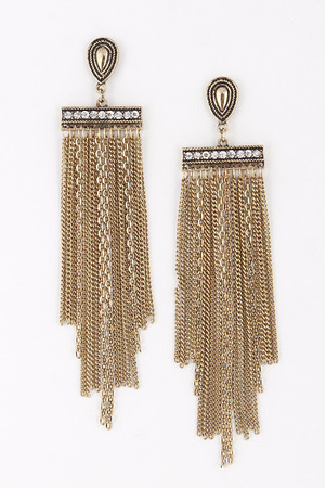 Oval Shaped Chained Drop Earrings with Rhinestone Detail 5ICG5